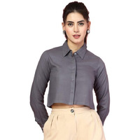 Oomph! Casual Crop Shirts For Women, Full Sleeve, Grey, Msh112
