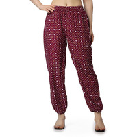 Popwings Casual Women Maroon Geometric Printed Regular Relaxed Loose Fit Full Length Joggers