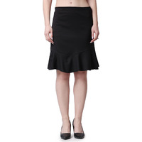 Popwings Casual Twill Frill Knee Length Pencil Skirt For Women || Latest Stylish Summer Skirt For Women || Knee-Length Skirt For Women || Semi-Formal Women Skirt Black