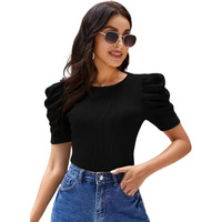 Popwings Women's Solid Regular Fit T-Shirt (B0Cv9Q7Zfz_Black