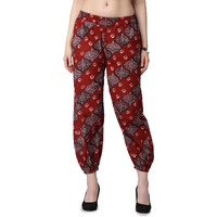 Popwings Casual Bagru Printed Joggers For Women || Pull On Joggers For Women || Comfortable Casual Women Joggers For Summer || Loose Fit Joggers For Women Maroon