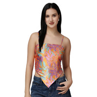 Popwings Casual Printed Satin Scarf Knot Style Crop Top For Women || Square Neck Crop Top For Women || Sleeveless Crop Top For Women || Latest Stylish Women Crop Top For Summer Multicolour