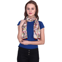 Popwings Casual Cream Printed Chiffon Stoles With Pom-Pom Work