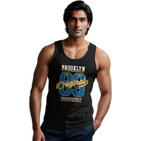 Peppyzone Sports Printed Cotton Tank Top Vest For Men (L, Black)