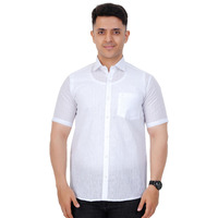 Prakasam Cotton Minister Cotton White Half Sleeve Shirt For Men's/Transparent Self Design Cotton White Regular Fit Shirt For Men's (Mono-Sd-White-023)