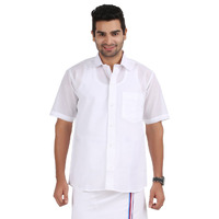 Prakasam Cotton Men's Formal Mono Cotton Half Sleeve White Shirt (40)
