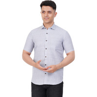 Mens Striped Regular Fit Cotton Casual Shirt Grey