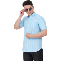 Mens Striped Regular Fit Cotton Casual Shirt Blue