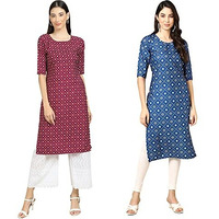 Pinkmint Women's Crepe Digital Print Straight Kurta Pack Of 2 [C-355-353_L]