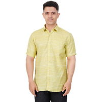 Prakasam Cotton Mens Self Design Cotton Half Sleeve Shirt For Mens/Formal Linen Cotton Shirt For Mens/Regular Fit Cotton Shirt For Mens (Green)