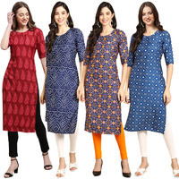 Pinkmint Women's Crepe Digital Print Straight Kurta Pack Of 4 [D-337-366-369-353_Xl]