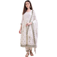 Pratham Blue Women's Rayon Embroidered Anarkali Kurta And Pant With Dupatta Set (Kurta Set For Women_Bkpa-1064-L_White)