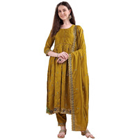 Pratham Blue Women's Rayon Embroidered Anarkali Kurta And Pant With Dupatta Set (Kurta Set For Women_Bkpa-1060-Xxl_Yellow)