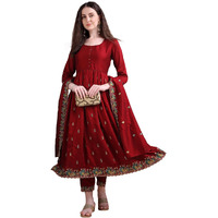Pratham Blue Women's Rayon Embroidered Anarkali Kurta And Pant With Dupatta Set (Kurta Set For Women_Bkpa-1065-Xxl_Red)