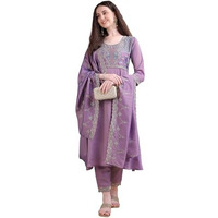 Pratham Blue Women's Rayon Embroidered Anarkali Kurta And Pant With Dupatta Set (Kurta Set For Women_Bkpa-1043-L_Peach Pink)