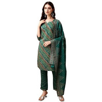 Pratham Blue Kurta Set For Women Cotton Blend Straight Printed Kurta Set For Women With Pant And Dupatta (Pb-6214-Xl_Green)
