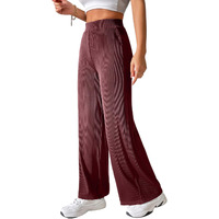 Preneum Women's Striped Wide-Leg Korean-Inspired Comfortable & Stylish Casual And Formal Trouser Pant, Maroon, L