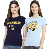 Preneum Women's Letter Print Regular T-Shirt (Pre-20-41_Dark Blue L)