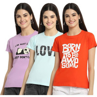 Preneum Women's Regular Fit T-Shirt (Su-46-43-44_Purple & Blue & Orange Xxl)