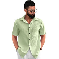 Pinkmint Popcorn Shirt For Men Ll Textured Shirts For Men Ll Stylish Half Sleeve Shirt Ll Goa Wear Ll Regular Fit Shirt Green