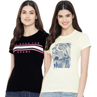 Preneum Women's Letter Print Regular T-Shirt (Su-08-18_Off White L)