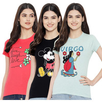 Preneum Women's Regular Fit T-Shirt (Sup-17-13-22_Pink & Black & Sky Blue Xs)