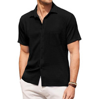 Pinkmint Men's Popcorn Shirt Comfortable Short Sleeve Shirt's Casual Textured Shirt (Pack Of 1) Black