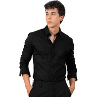 Pinkmint Men's Regular Fit Soft Cotton Blend Casual Combo Shirt With Pocket Design & Spread Collar Full Sleeves Formal Shirt Black