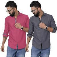 Pinkmint Shirt For Men Cotton Fancy Long Sleeve Button Down Formal Combo Shirt Stylish Summer Shirt Fancy Goa Wear (Pack Of 2)