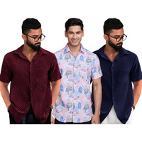 Pinkmint Shirt Combo For Men's L Stylish Half Sleeve Popcorn & Printed Shirt Combo L Beach Wear L Regular Home Wear (Pack Of 3)