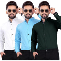Pinkmint Men's Solid Regular Fit Shirt (Pack Of 3) (Skt3_Multicolour_Xl)