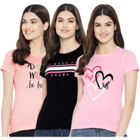 Preneum Women's Cotton Regular Fit Latest Graphic Stylish Printed Short Sleeves Casual T-Shirt || Trendy & Styles (Pack 3), Baby Pink, Xs