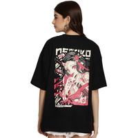 Preneum Women's Cotton Latest Printed Baggy Fit Drop-Shoulder Sleeves Cotton Oversized T-Shirt, Charcoal Black, M