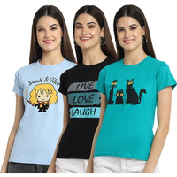 Preneum Women's Regular Fit T-Shirt (Su-41-38-39 Black & Blue Xl)