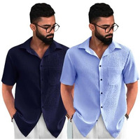 Pinkmint Combo Of Men's Regular Fit Popcorn Shirt Half Sleeve Spraed Collar Shirt (Pack Of 2)