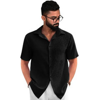 Pinkmint Popcorn Shirt For Men Ll Textured Shirts For Men Ll Stylish Half Sleeve Shirt Ll Goa Wear Ll Regular Fit Shirt Black