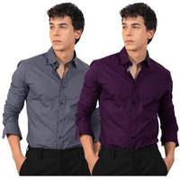 Pinkmint Cotton Soild Combo Men Shirt Formmal Wear Office Wear Regular Fit Shirt Grey-Purple
