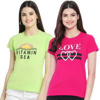 Preneum Women's Letter Print Regular T-Shirt (Pre-30-03_Vitamin Green L)