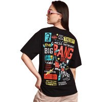 Preneum Women's Regular Fit T-Shirt (Oversize-504_Jet Black M)