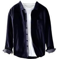 Pinkmint Men Cotton Soild Spread Collar Long Sleeve Shirt Formal Wear Navy Blue