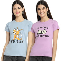 Preneum Women's Relaxed Fit T-Shirt (Su-33-46_Grey & Purple Xl)