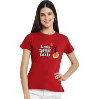 Preneum Women's Cotton Regular Fit Trendy Graphic Stylish Printed Short Sleeves Casual & Regular T-Shirt, Red, L