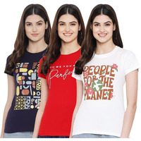 Preneum Women's Regular Fit T-Shirt (Sup-15-01-14_Navy Blue & Red & White M)