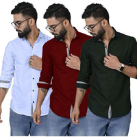 Pinkmint Combo Shirt For Men Cotton Spraed Collar Long Sleeve Formal Shirt (Pack Of 3)