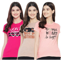 Preneum Women's Regular Fit T-Shirt (Sup-03-11-07 Brown & Pink L)