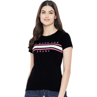 Preneum Women's Cotton Regular Fit Latest Graphic Stylish Printed Short Sleeves Casual T-Shirt, Jet Black, Xl