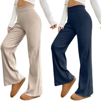 Pinkmint Combo Trouser For Women L Stylish Poly Lycra Trouser L Combo High Waisted Fancy Pant L Summer Wear (Pack Of 2) Beige-Blue