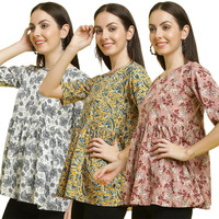 Pinkimint Crape Combo Top For Women Ll Stylish Casual Flared Fancy Sleeve Printed Regular Fit Top (Pack Of 3)