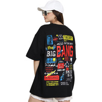 Preneum Women's Cotton Graphic Latest Printed Baggy Fit Drop-Shoulder Sleeves Cotton Oversized T-Shirt, Jet Black, 2Xl