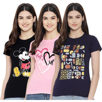 Preneum Women's Regular Fit T-Shirt (Sup-13-09-15_Black & Pink & Navy Blue S)